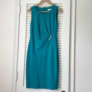 Calvin Klein Women's Turquoise Ruched Side Sleeveless Sheath Dress Size 2